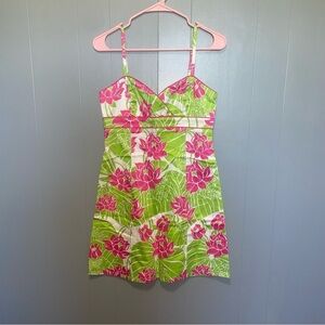 Vintage Lilly Pulitzer Green and Pink Floral Cami Dress Size 2